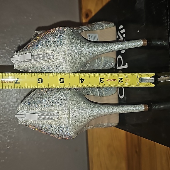 Silver Sparkle Lace Peep Toe Heels - Picture 7 of 7